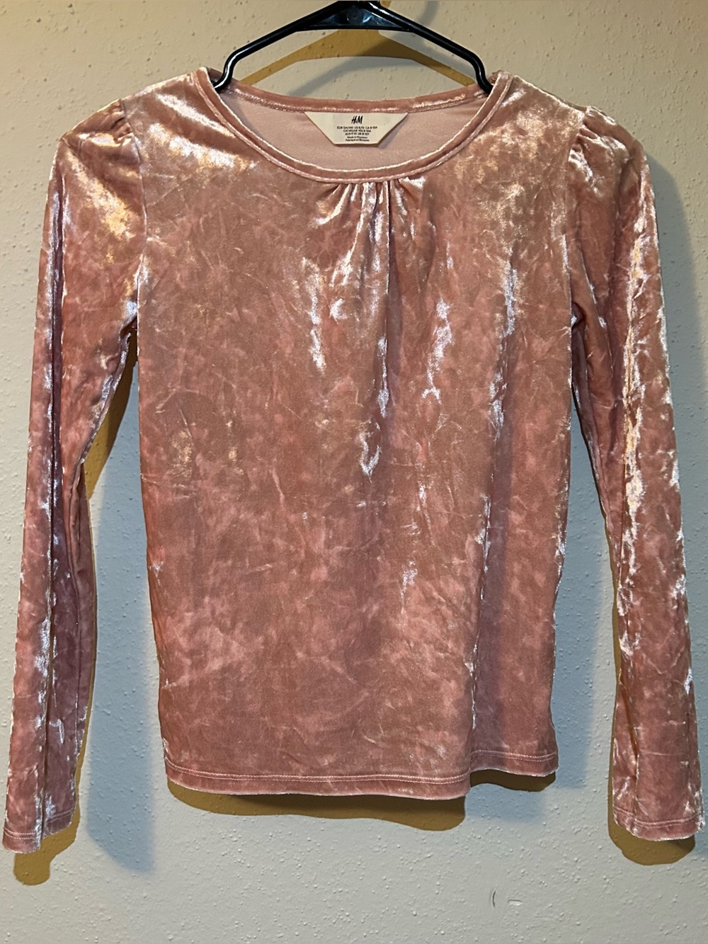 H&M Girls Pink Crushed Velvet Long Sleeve Top Size 8/10